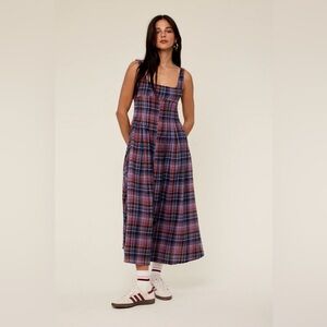 NWOT Laura Daisy Irish Cotton Flannel Tank Circle Pocketed Midi Grunge Dress